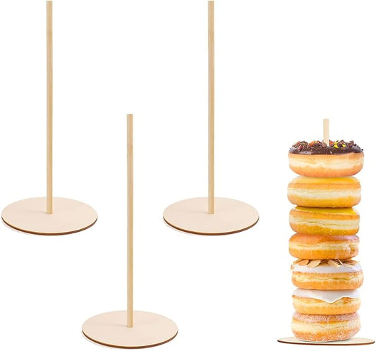 4 Set Wood Donut Holder Stand Wooden Donut Bagels Display Stand Bar Doughnuts Stands Sweet Dessert Candy Display Rack Cart for Wedding Birthday Party Baby Shower Decoration