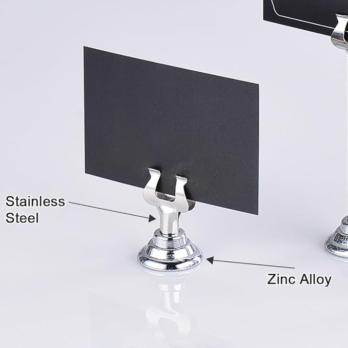 Small Size Table Number Holders,Stainless Steel Place Card Holder for Photos Food Signs Weddings Restaurants Birthdays,Modern Centerpieces Cards Stand with Heavy Casting Base(Size:1.57",Color:Silver)