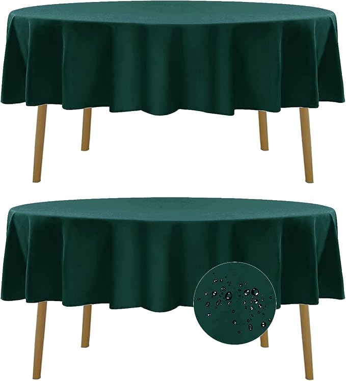 Fokitut 2 Pack Waterproof Round Tablecloth, 90 Inch, Stain Resistant and Wrinkle Polyester Table Cloth, Fabric Table Cover for Kitchen Dining, Wedding, Party, Holiday Dinner-Hunter