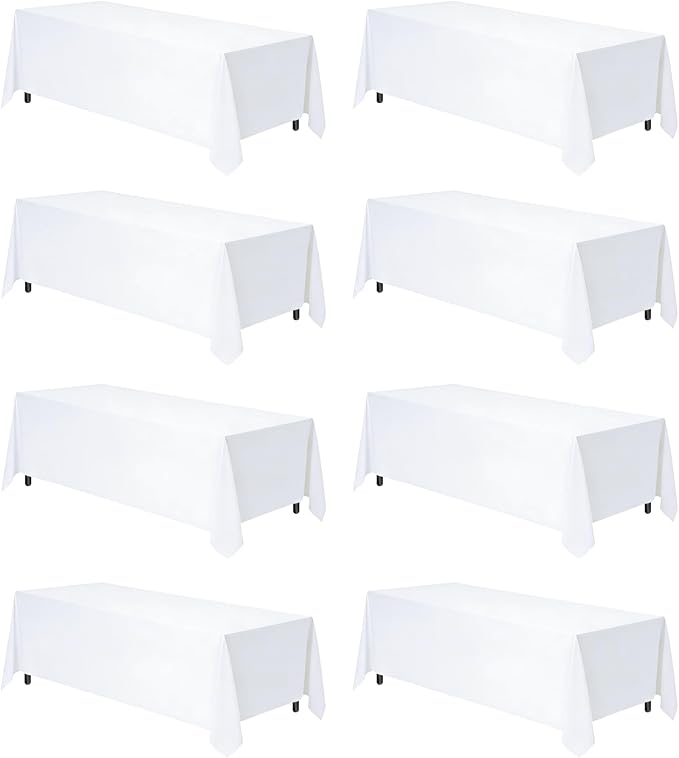 8 Packs White Table Cloth Rectangle 90x156 Inch for 8 Foot Rectangle Tables, Wrinkle Resistant Polyester Fabric Tablecloth Washable Rectangular Table Covers for Dining Wedding Party Buffet