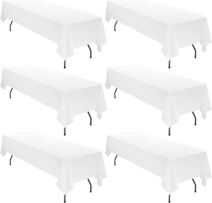 6 Pack 60 x 126 Inch Tablecloth, White Polyester Tablecloth for 8 Ft Rectangle Tables, Stain and Wrinkle Resistant Washable Fabric Table Cover for Wedding Party Dining Buffet Parties or Camping