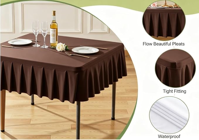 Shillance 48x48 Inch Chocolate Spandex Square Tablecloth, Wrinkle Free Chocolate Fitted Table Cloth for Square Tables,Washable Pleated Table Cover for Wedding Birthday Cocktail Party Buffet Dinner