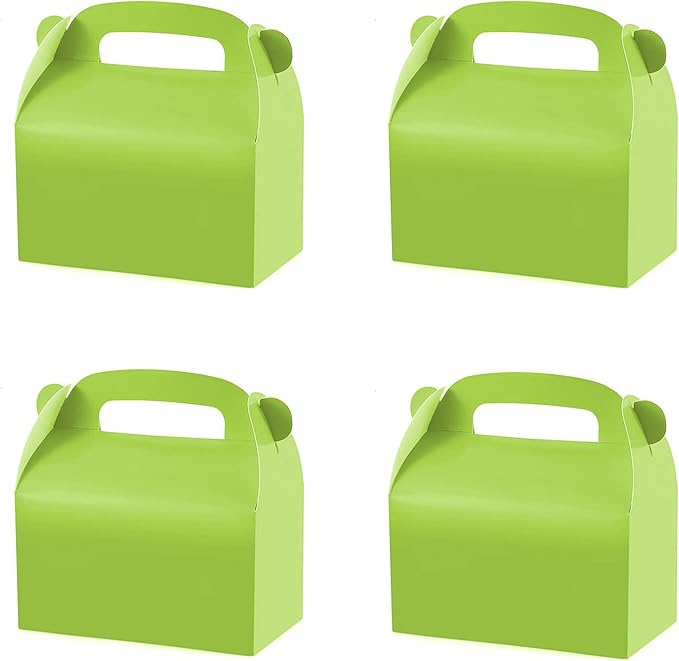 30-Pack Green Party Favor Treat Boxes, Goodie Gable Paper Gift Boxes with Handles. Perfect for Gardening/Green Thumbs Party Decoration Supplies and St Patricks Day Gift Giving