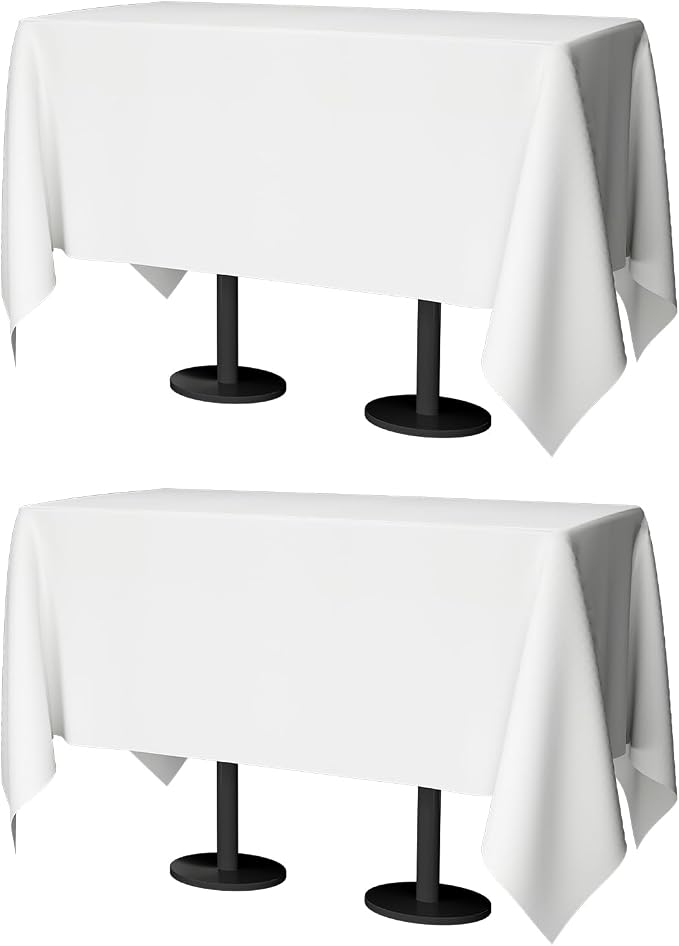 60x102 Table Cloth - 2 Pack Rectangular White Washable Stain and Wrinkle Resistant Polyester Table Cover for Dining Tables, Various Parties and Camping (White)