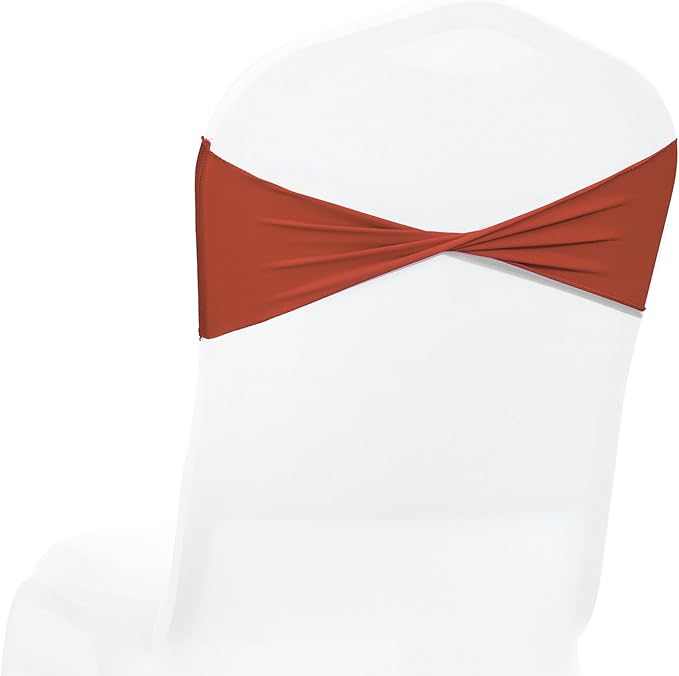 MDS Pack of 100 Spandex Chair Sashes Bows Elastic Stretch Dining Chair Bands Ties Without Slider Buckle Universal fits for Wedding Baby Shower Birthday Party Banquet Event Decoration - Terracotta