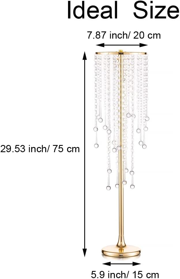 Metal Gold Vase, 29.6'' Tall, Chandelier Crystal, Elegant Design, Rust Resistant, Ideal for Wedding, Reception, Party, Events, Home Decor, 10 Pcs