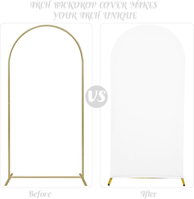 Set of 2 Wedding Arch Cover 2-Sided Round Top Spandex Fitted Arch Backdrop Cover for Birthday Party Baby Shower Wedding Arch Stand Decor（7.2FT, 6.6FT, White）