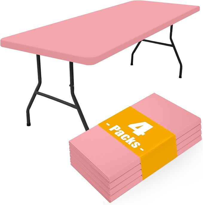 Smiry 4 Pack Rectangle Picnic Table Cloth, Waterproof Elastic Fitted Tablecloths, Washable Polyester Rectangular Patio Table Cover for Camping, Indoor and Outdoor (Dusty Pink, 30"x72")