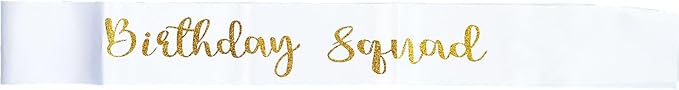 10Pcs Birthday Squad Sash Gold Glitter White Satin Sashes Funny Birthday Sashes Birthday Party Supplies Gifts