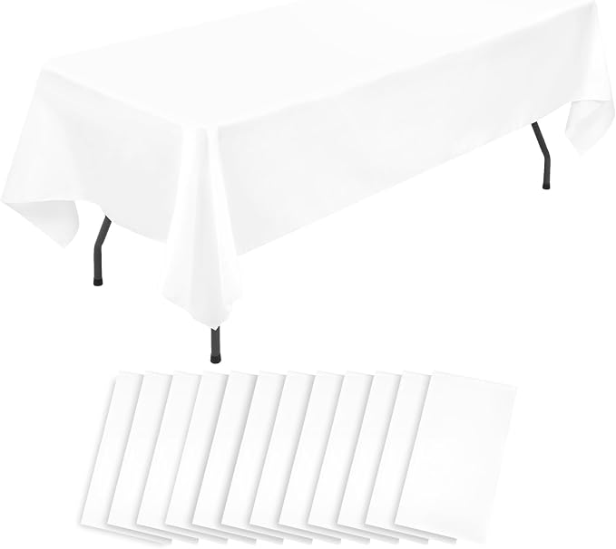 12 Pack White Tablecloth 60x126 Inch Rectangular Table Cover | Wrinkle Resistant, Machine Washable Reusable, Wedding, Banquet, Restaurant, Party, Baby Shower,Indoor Outdoor Events