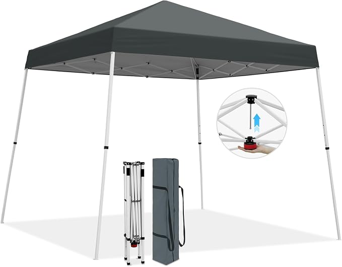 COOS BAY 10x10 Pop Up Canopy Tent, Portable Outdoor Shelter with Carry Bag for Tailgate, Party, Beach, Picnic, and Camping, 10x10 Base 8x8 Top, Gray