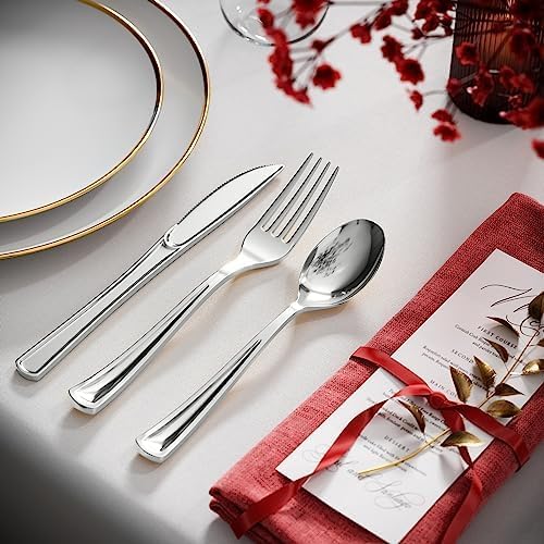 Exquisite Silver Plastic Tea Spoons Heavy Duty 160 Pieces Silver Plastic Silverware Heavy Duty Disposable Silverware Set, Disposable Tea Spoons Eating Utensils Sets Flatware Set For Parties & Events