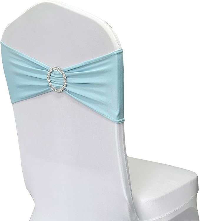 Spandex Chair Sashes Bands 50PCS Stretch Chair Ties Bows with Buckle Slider for Wedding Party Banquet Decoration (Baby Blue)…