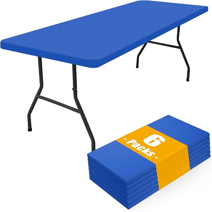 Smiry 6 Pack Rectangle Picnic Table Cloth, Waterproof Elastic Fitted Tablecloths, Washable Polyester Rectangular Patio Table Cover for Camping, Indoor and Outdoor (Blue, 36"x72")