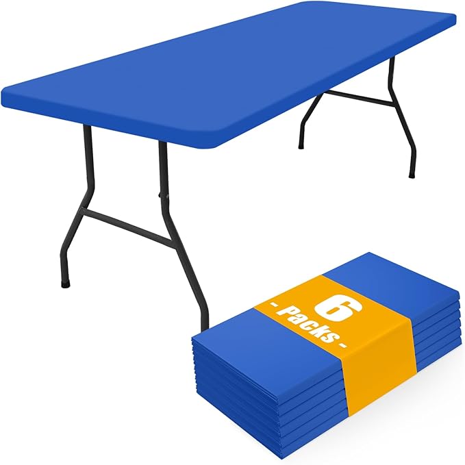 Smiry 6 Pack Rectangle Picnic Table Cloth, Waterproof Elastic Fitted Tablecloths, Washable Polyester Rectangular Patio Table Cover for Camping, Indoor and Outdoor (Blue, 24"x48")