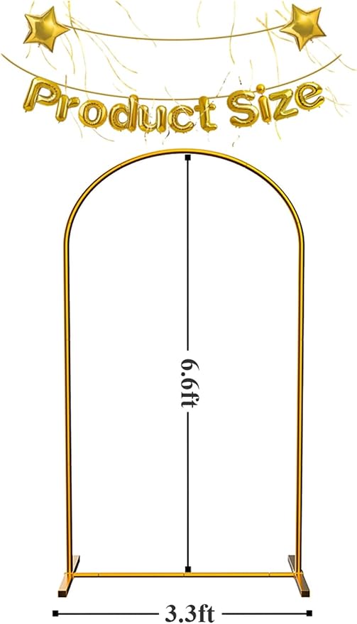 LANGXUN Gold Metal Arch Backdrop Stand Set, 7.2ft / 6.6ft / 6ft Balloon Arch Frame for Wedding Birthday Party Baby Shower Graduation Anniversary Decoration (6.6ft 1 pc)