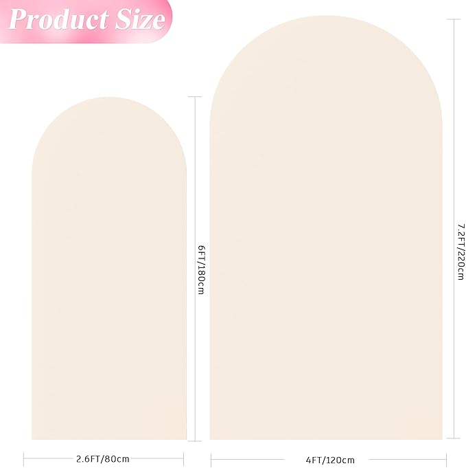 Wokceer Wedding Arch Backdrop Cover 7.2FT, 6FT Spandex Fitted Wedding Arch Stand Covers 2 Set Round Top Chiara Backdrop Stands Cover for Birthday Party Ceremony Banquet Decoration Beige