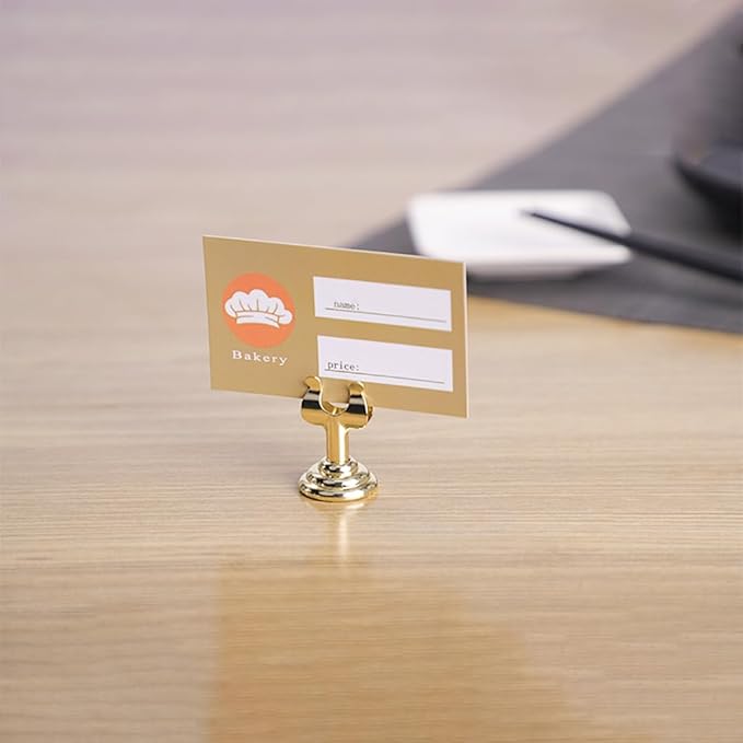 Small Size Table Number Holders,Stainless Steel Place Card Holder for Photos Food Signs Weddings Restaurants Birthdays,Modern Centerpieces Cards Stand with Heavy Casting Base(Size:1.57",Color:Black)