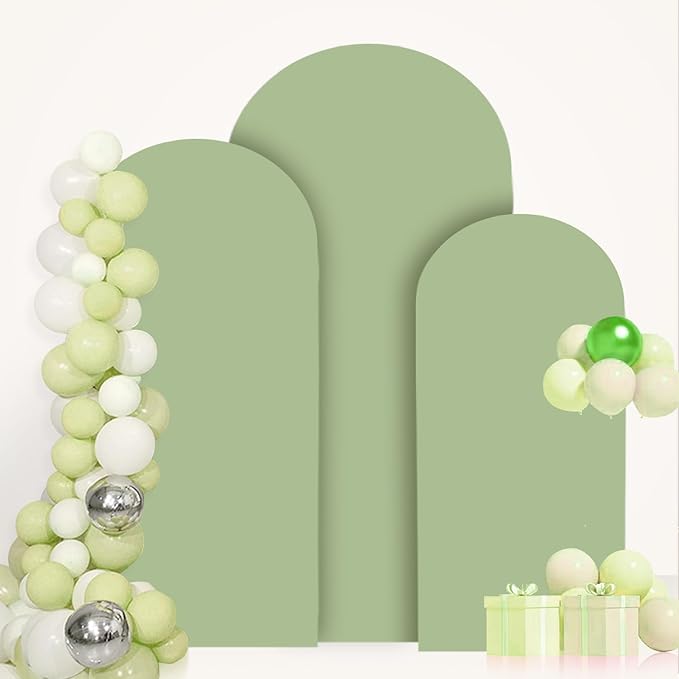 FANPROMS Arch Cover Set of 3 Sage Green Arch Cover Spandex Arch Backdrop Cover Chiara Round Top Arched Covers Backdrop Fabric for Wedding 5FT 6FT 7FT Party Arches Covers for Birthday Baby Shower