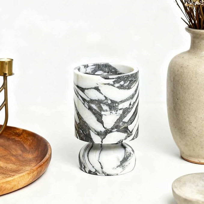 Modern Marble Pillar Candle Holder, Natural Marble Candlestick Holder, French Centerpieces for Table, Elegant Marble Home Decor for Anniversary Weddings Valentine's Day