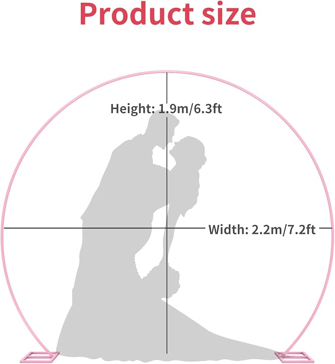 Wedding Arch Round Backdrop Stand Pink Metal Circle Backdrop Stand Circle Balloon Arch Stand Frame for Birthday Party Bridal Shower Anniversary Ceremony Candy Tables Celebration in 1.9x2.2m