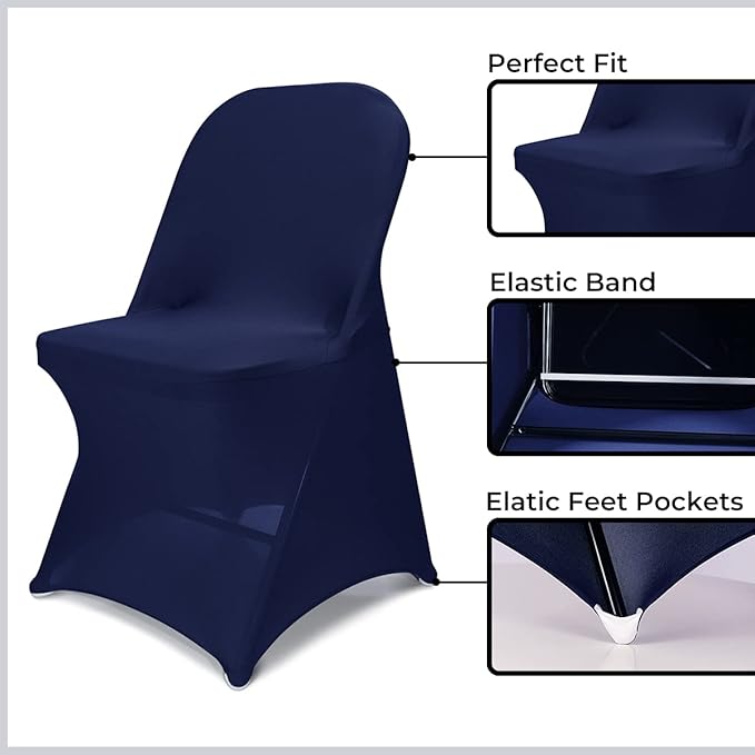 Babenest Spandex Folding Chair Covers Upgraded Universal Stretch Washable Fitted Chair Slipcovers Protector for Wedding, Holidays, Banquet, Party, Celebration (30, Navy Blue)