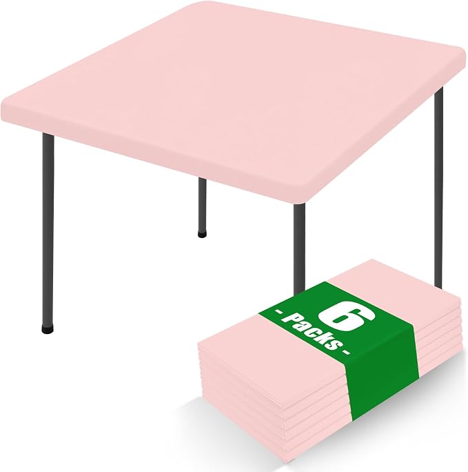Moosfor Spandex Square Table Cloth 6 Pack, Elastic Fitted Tablecloths for Picnic, Stretch Washable Patio Table Cover for Outdoor, Camping, Banquet and Parties (Pink, 34"x34")