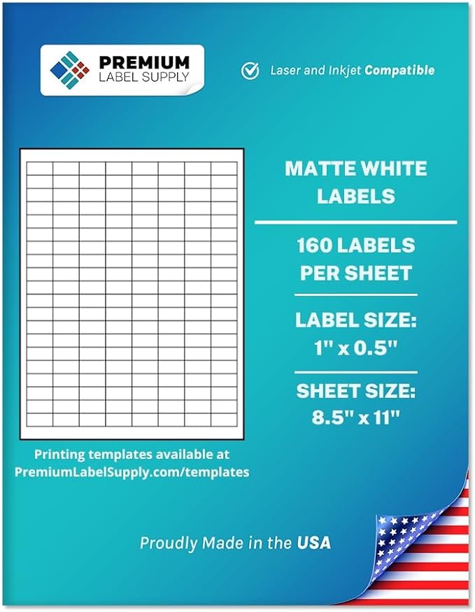 Premium Label Supply White Sticker Barcode Labels – 1" x 0.5" – Laser/Inkjet Compatible – (160 per Sheet), 2000 Sheets – 320,000 Total Adhesive Labels