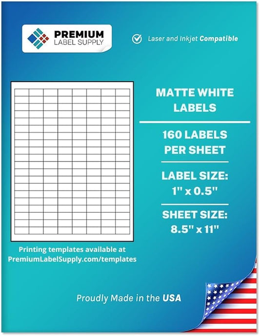 Premium Label Supply White Sticker Barcode Labels – 1" x 0.5" – Laser/Inkjet Compatible – (160 per Sheet), 25 Sheets – 4,000 Total Adhesive Labels