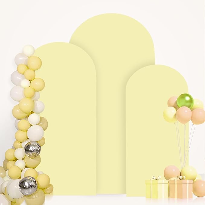 FANPROMS Wedding Arch Cover Set 5FT 6FT 7FT Yellow Spandex Arch Covers Stretchy Fabric for Birthday Party Boho Arch Stand Cover Set of 3 Round Top Arched Covering for Wedding Decorations