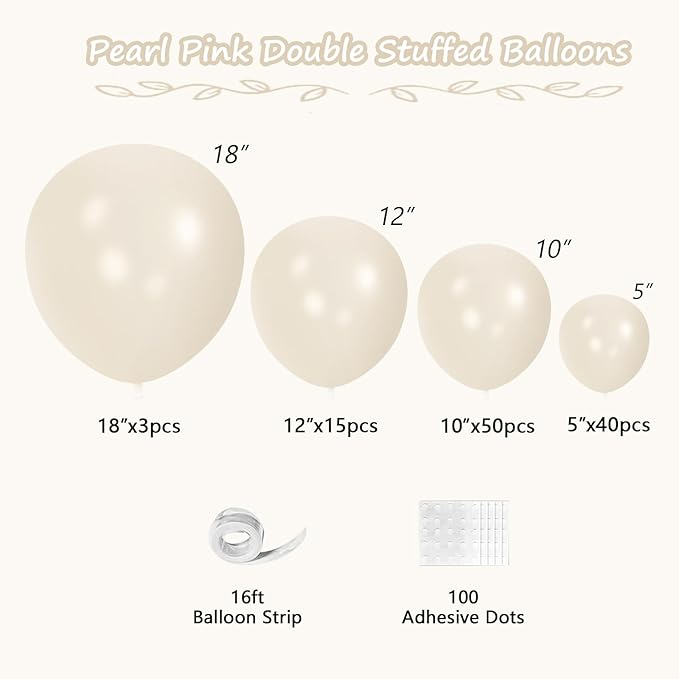 108Pcs Pearl White Double Stuffed Balloons Different Size, 18/12/10/5 inch White Pearl Ivory Balloons Garland Arch kit for Wedding Birde to be Engagement Birthday Baby Shower Decorations