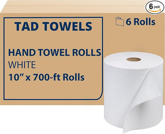 High Capacity Premium TAD Towel Tissue Roll, Home/Commercial Soft Paper Towels for Toilet and High-Traffic Areas, Fits Enmotion Touchless Automatic & Manual Dispenser, 10" x 700 ft Rolls, White