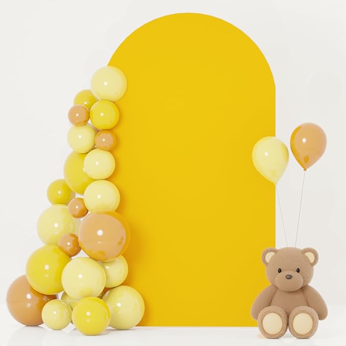 Wedding Arch Cover 6FT Gold Arch Cover Backdrop Fabric Spandex Round Top Arched Covers Chiara Wall Cover for 6FT Metal Stand Yellow Arch Backdrop Covers for Birthday Party Banquet Decorations