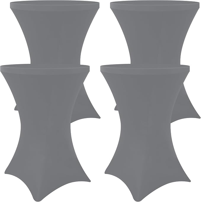 Moosfor Spandex Cocktail Table Covers 4 Pack, Elastic Fitted Stretch Table Cloth, Round High Top Tablecloths for Bar, Party, Pub, Wedding & Banquet (Grey, 32x43 Inch)