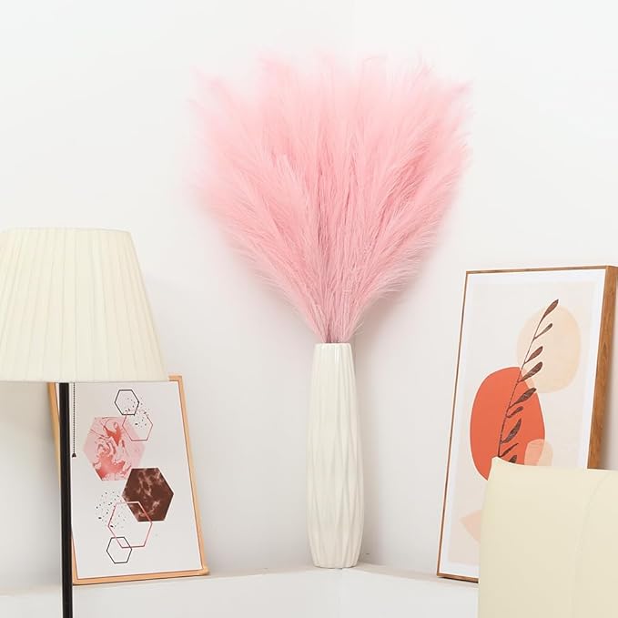 43" Pink Pampas Grass Decor - 8pc Tall Faux Fluffy Pampas Grass for Wedding, Boho, Home, Baby Shower, Mother's Day Decor