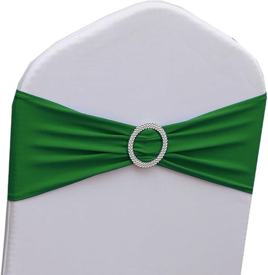 Emerald Green Chair Sashes 50 Pack, Green Chair Bands with Buckles, Hunter Green Chairs Bows for Christmas Party Banquet Theme Event Decorations