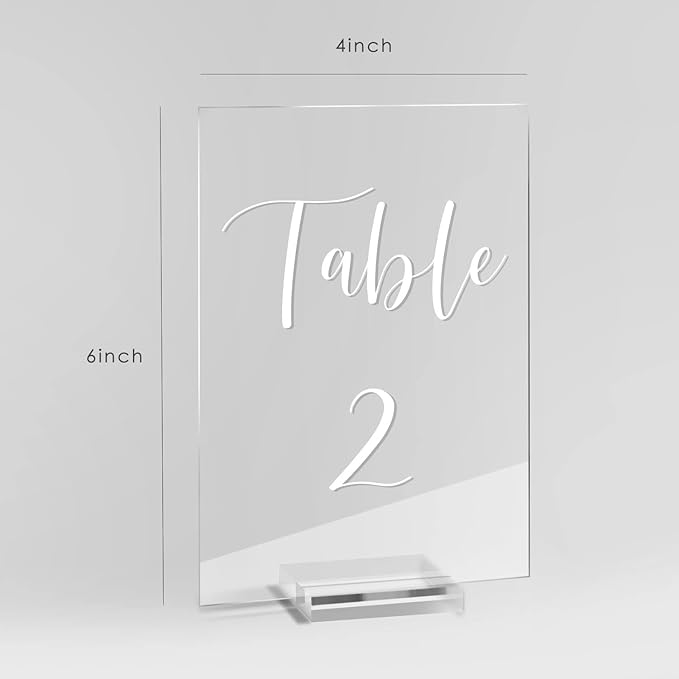 UNIQOOO Acrylic Wedding Table Number 1-20 with Stand | 4x6 inch Printed Calligraphy, Sign and Holder | Perfect for Wedding, Reception, Centerpiece Decoration, Event, Party
