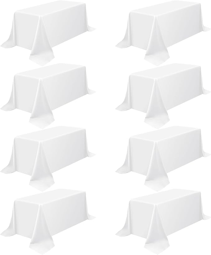 Pesonlook 8 Packs 90 x 156 Inch Tablecloth, White Polyester Table Cloth for 8ft Rectangle Tables, Stain and Wrinkle Resistant Washable Fabric Table Cover for Wedding Banquets Parties Buffet Dining