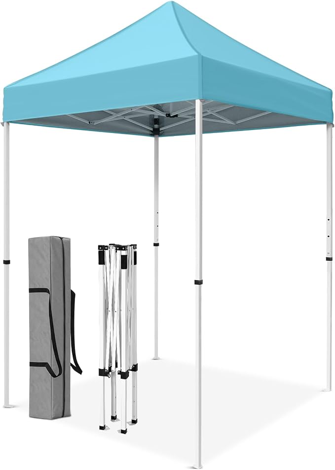 5x5 Pop Up Canopy Tent, Instant Portable Beach Canopy, Outdoor Tent with Carry Bag for Camping, Sports, Tailgating, Events, Light Blue