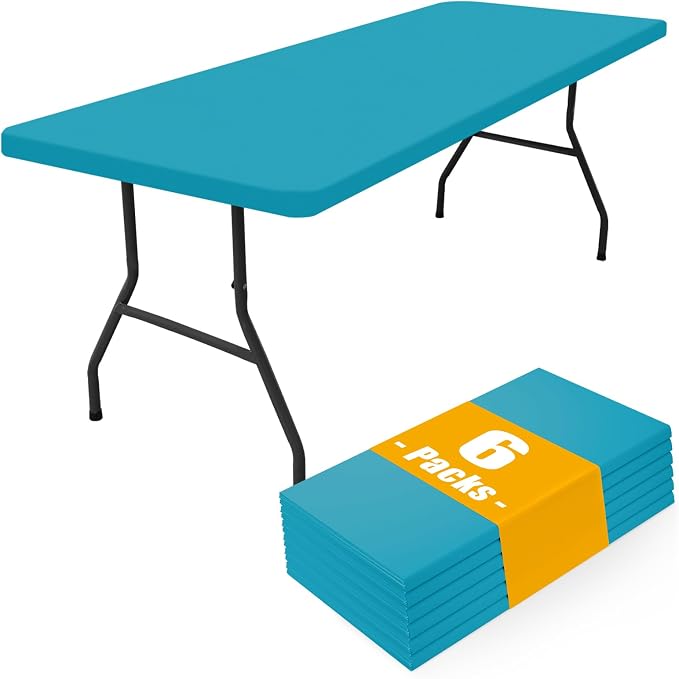 Smiry 6 Pack Rectangle Picnic Table Cloth, Waterproof Elastic Fitted Tablecloths, Washable Polyester Rectangular Patio Table Cover for Camping, Indoor and Outdoor (Teal, 30"x48")