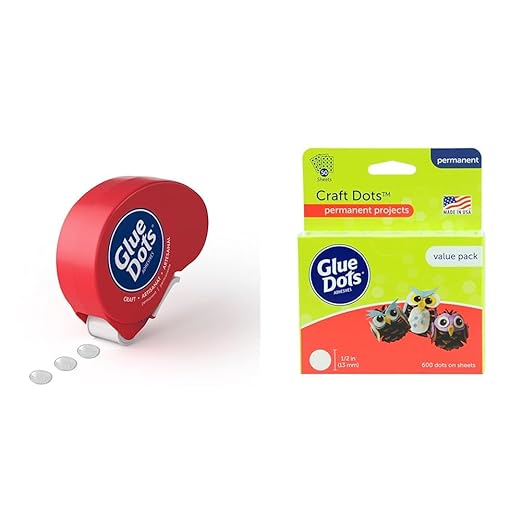Glue Dots N' Go Dispenser with Craft Dots, (04484).375'', Red 200 Count & 8961 1/2" School 600pc Craft Value Pack, 1/2 Inch, Clear