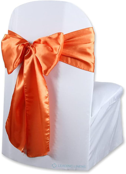 Satin Bow Sash Chair Cover Decoration - Elegant Sashes for Weddings, Banquets, Receptions, Special Events, Restaurants, and Parties - 28 Available Color Choices, Set of 150, Orange
