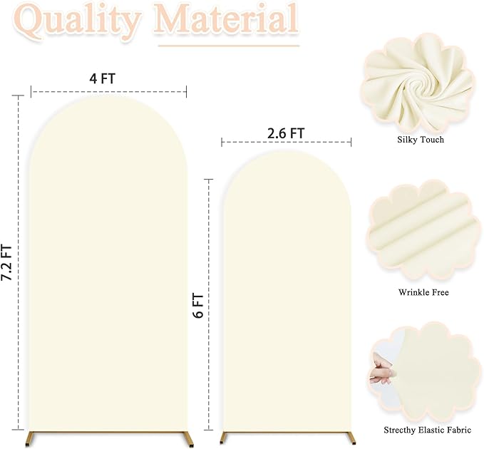 Ivory Wedding Arch Cover Set of 2 (6ft 7.2ft) Arch Backdrop Covers Spandex Fitted Wedding Arch Stand Cover Balloon Arch Cover Round Top Arch Backdrop Cover for Baby Party Birthday Banquet Shower Deco