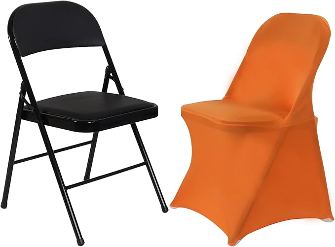 HAINARverS Folding Chair Covers for Wedding, 10pcs Stretch Spandex Washable Fabric Chair Cover, Decoration Chair Cover for Wedding, Party, Banquet, Birthday, Conference, Event（Orange, 10 PCS）