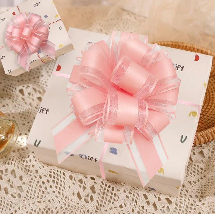 ZhXu Shuo 6 Pieces Large Pull Bows, 6 inches, Organza Fabric, Pink, Wedding & Birthday Occasion, Special Occasions, Classic & Traditional Style, Solid Pattern