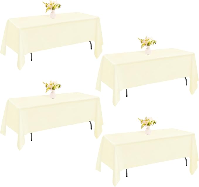 4 Pack Rectangle Tablecloth for 6 Foot Tables Washable Polyester Table Cover for Wedding Dining Table Parties Banquet（60x102 Beige）