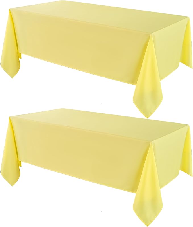 VidaFete Tablecloth 2 Pack 90 * 132inch Rectangle Table Cloth Polyester, Stain Wrinkle Resistant Polyester Dining Table Cover for Kitchen Dinning Party Wedding Rectangular Buffet Decoration(Yellow)