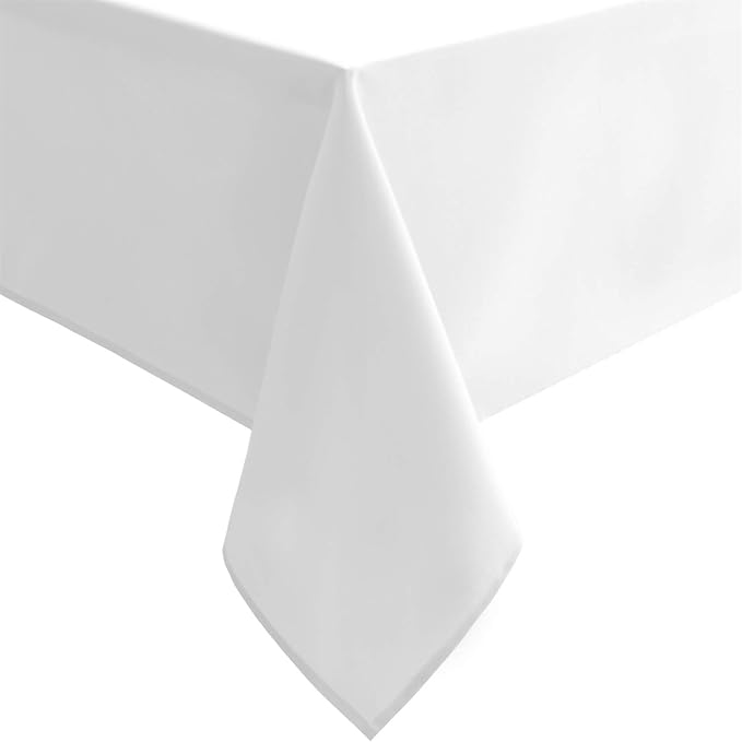 Hiasan White Tablecloth for Rectangle Tables - Waterproof and Spillproof Washable Fabric Table Cloth for Dining Room Kitchen Party, 60 x 102 Inch