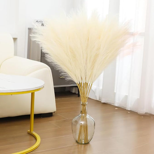43" Faux Pampas Grass Decor Tall - 8 PCS Beige Pampas Grass for Floor Vase Fluffy Artificial Pampas Grass for Wedding Boho Home Baby Shower Mothers Day Decoration