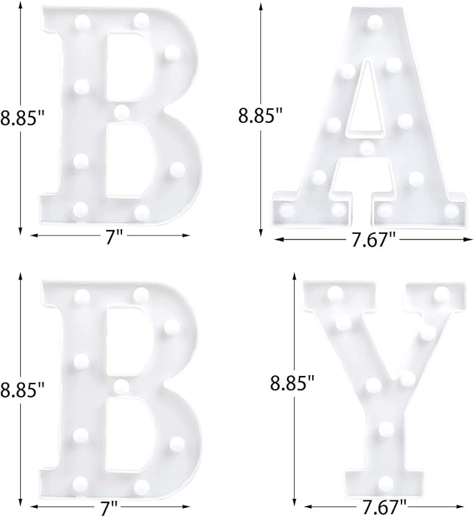 4 LED Baby Marquee Logo Light, Warm White Glowing Letters Perfect for Baby Shower Party, Birthday Party, Home Bedroom Nursery Table Wall Decor